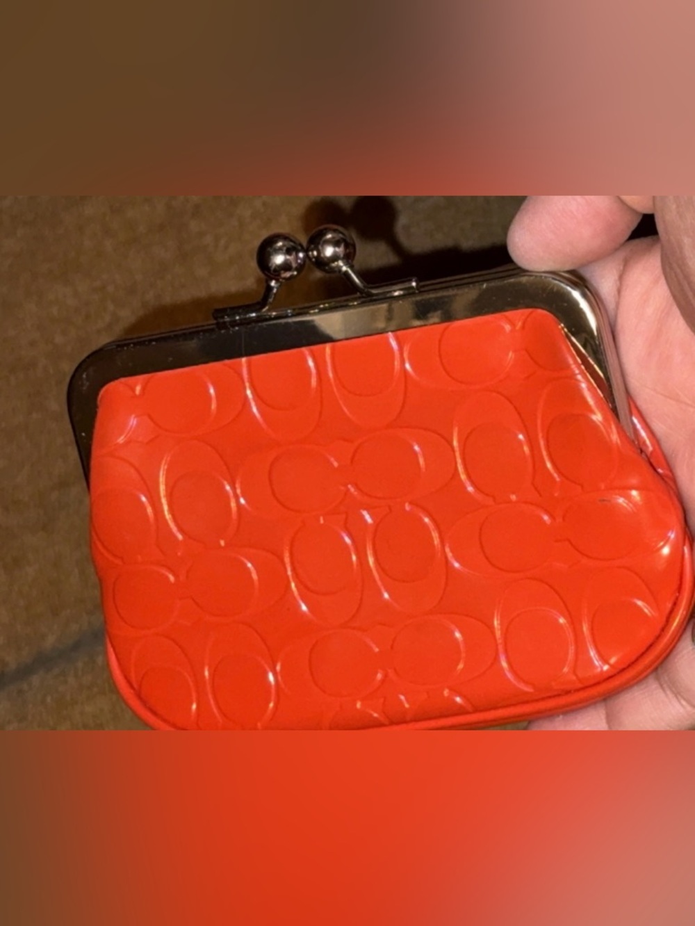 Orange 🍊 Heart-Accent Women's Kiss-Lock Coin Purse by coach - Picture 2 of 4